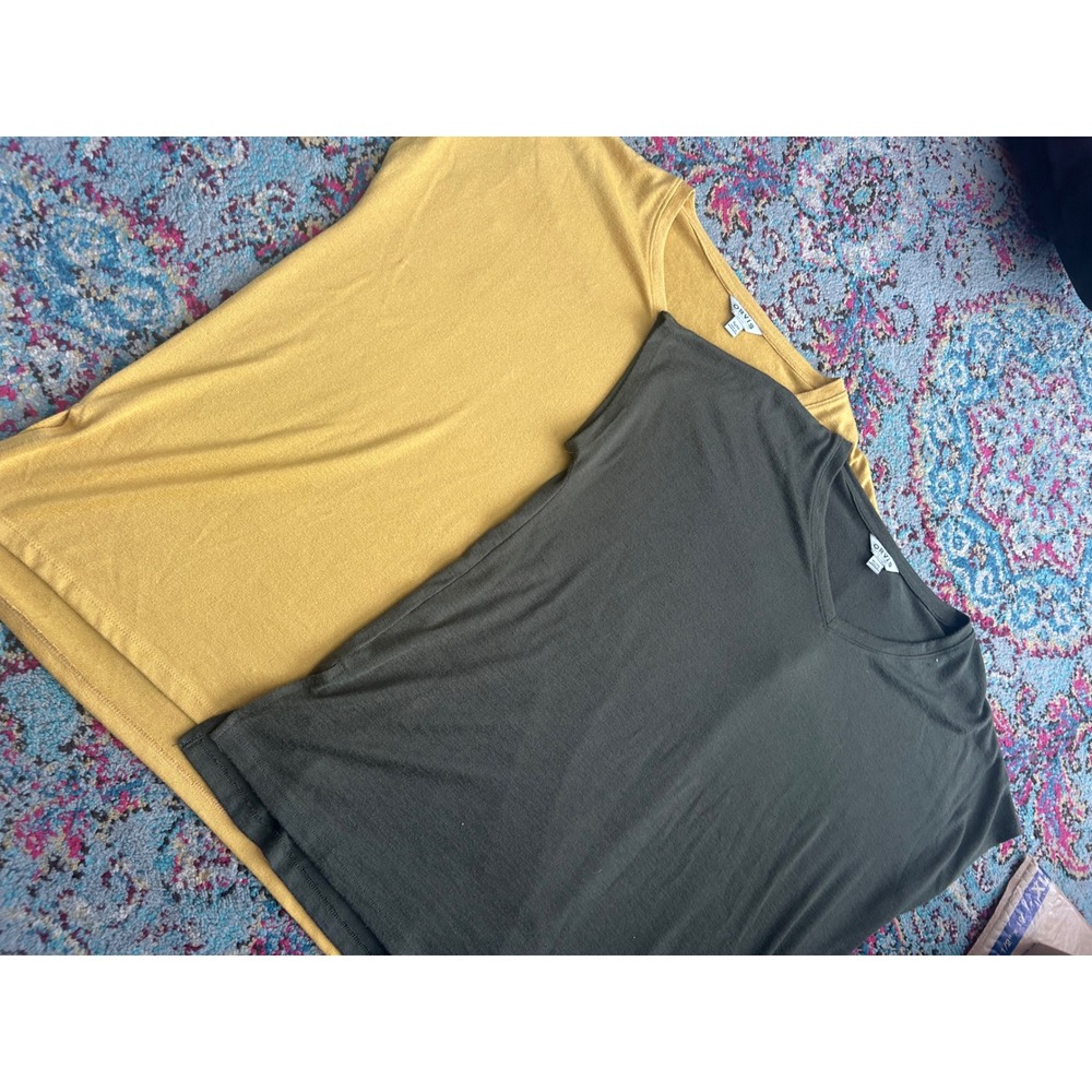 Orvis Womens V-Neck Knit Tops Lot of‎ 2 Mustard Yellow Olive Green XL Classic